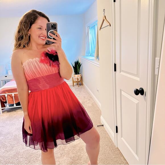NWT Betsey Johnson Pink Ombré Tulle Floral Strapless Mini Dress 4 - Picture 1 of 12
